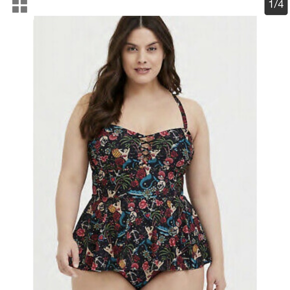 torrid Other - Torrid Black Tattoo Mermaid Wireless Swim Dress